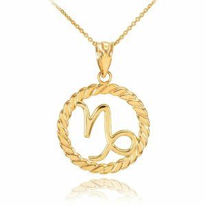 10k Real Solid Gold Capricorn Zodiac Sign Necklace